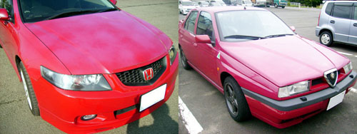 車のオールペンの事例と値段 赤の色抜け ホンダ アコードとアルファロメオ